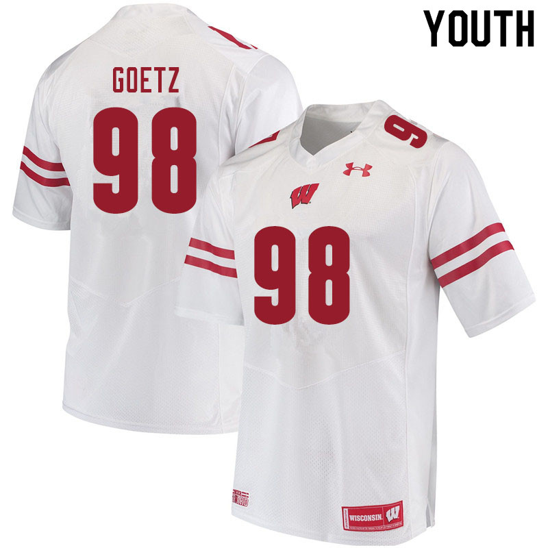 Wisconsin Badgers Youth #98 C.J. Goetz NCAA Under Armour Authentic White College Stitched Football Jersey UL40Q78BB